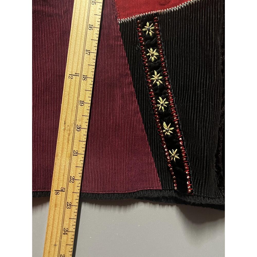 Crazy Horse Sweater Womens XL Black Red Patchwork Corduroy Velvet Zip Cardigan - Picture 12 of 12